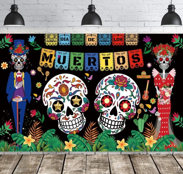 Day of The Dead Backdrop Dia DE Los Muertos Extra Large Fabric Banner for Halloween Party Mexican Fiesta Skull Photography Party Decoration