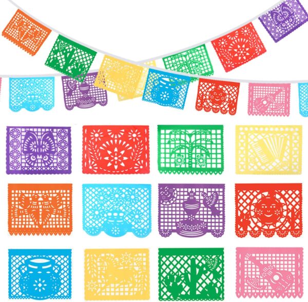 1 Pack Mexican Party Banners, 22 Feet Cinco De Mayo Decorations Papel Picado Banners for Mexican Theme Birthday Party Wedding Dia De Los Muertos Day of the Dead