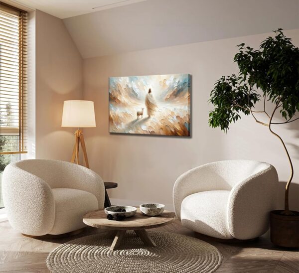 Jesus leaves the 99 sheep Canvas Wall Art Christian Jesus God Savior Wall Decor Picture Jesus and Lamb Lost Sheep Poster Print Painting for Living Room Bedroom Church Decoration Ready to Hang - Image 7