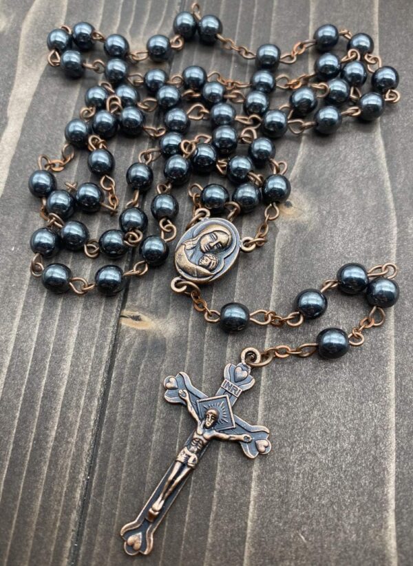 Nazareth Store unisex-adult Hematite Rosary Black Stone Beads Necklace with Jerusalem Holy Soil & Cross Antique Religious Rosaries Beads Collection - Image 7