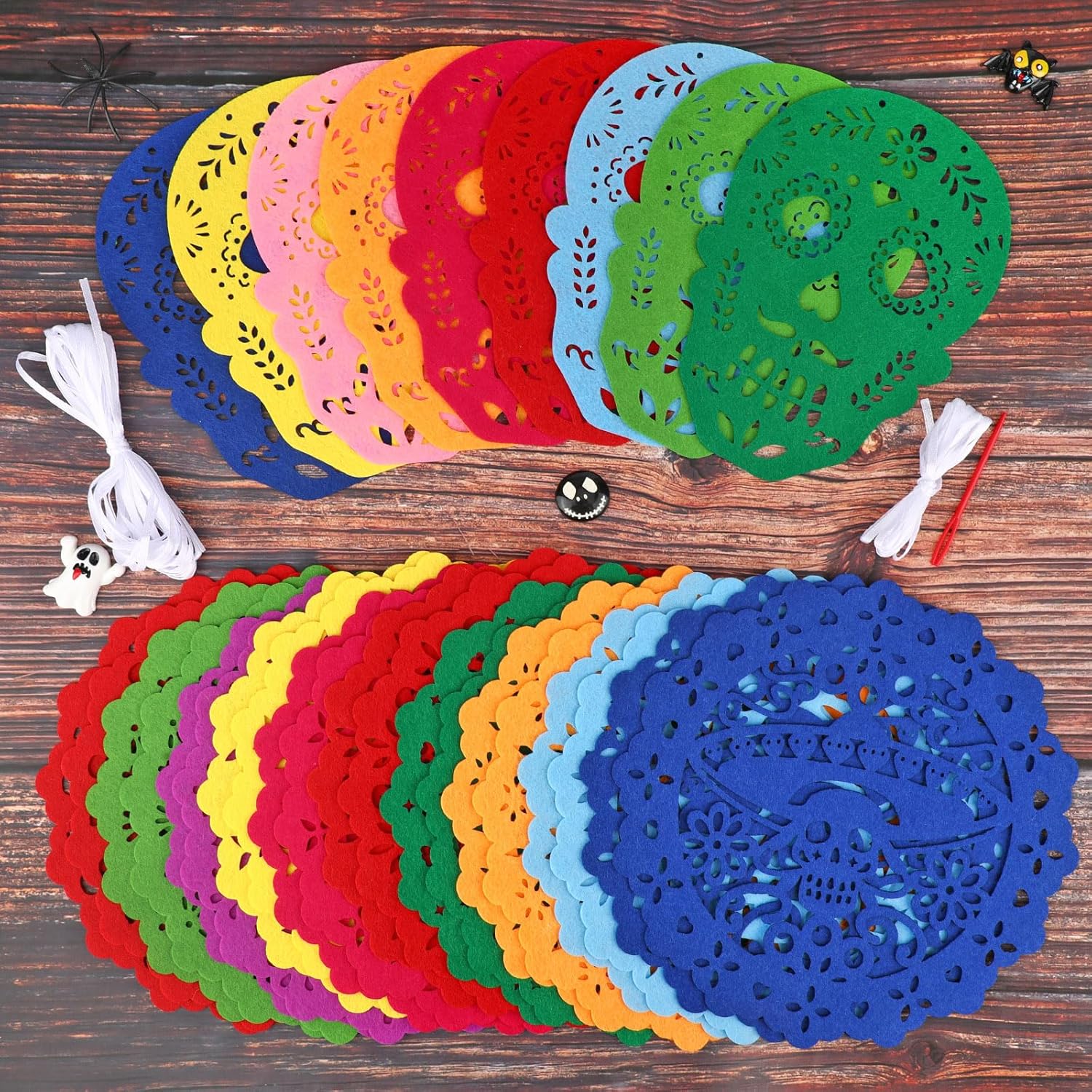 HOWAF 3 Pack Day of The Dead Felt Decorations, Dia De Los Muertos Papel Picado Hanging Mexican Skull Felt Bunting Banner for Fiesta Day of The Dead Garland - Image 7