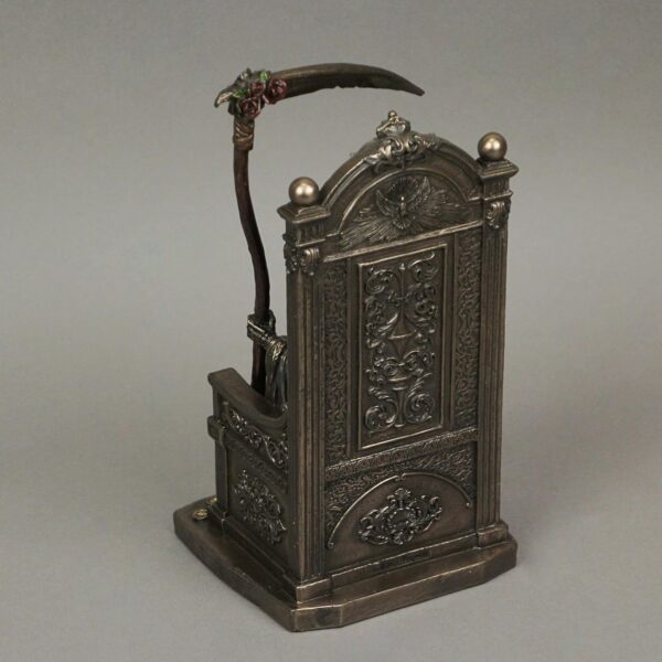 Veronese Design 8 5/8" Sitting Santa Muerte Grim Reaper Scythe and Scale Resin Sculpture Antique Bronze Finish - Image 3