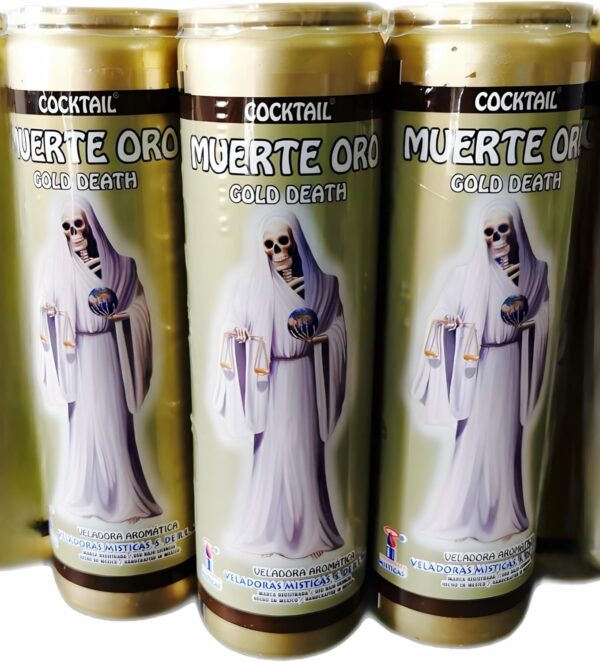 Santa Muerte veladora | holy Death Candle | 8” | Gold | Pack of 3