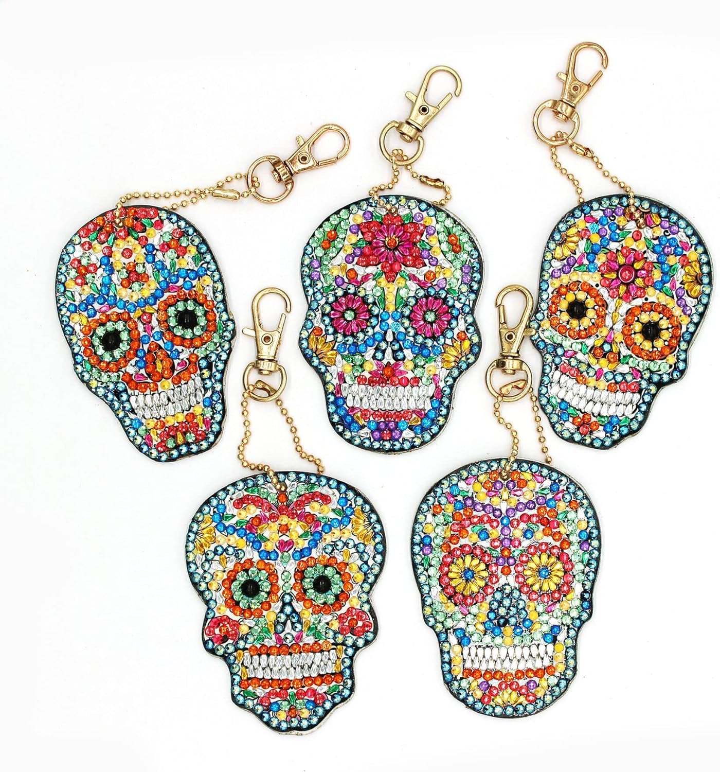 5 Pcs Sugar Skull DIY Diamond Painting Keychains Kit, Diamond Art Keychains for Women Men Kids, Crystal Rhinestone Diamond Skull Hanging Charms for Bag, Purse, Phone or Car Decoration