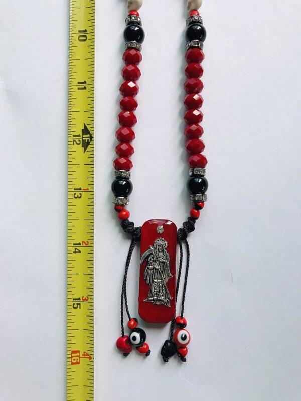 Santuario Jewelry Santa Muerte Necklace Skull and Red/Black Beads Handmade Rosary Pendant - Image 5