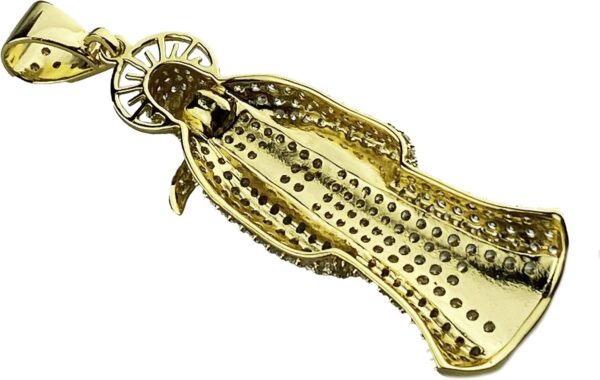 HOMIEBUDS XGATML Nuestra Señora De La Santa Muerte Pendant Holy Death Iced Micro Pave Bling 24K Gold Finish Charm 3.5" inch - Image 8