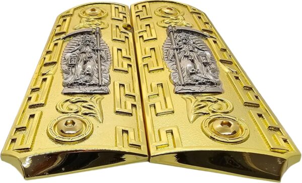 1911 Full-Size Metal Grips with Ambi Safety Cut - Santa Muerte Gold and Silver Design, Intricate Patterns, Fits 1911 Government/Commander Models - Image 2
