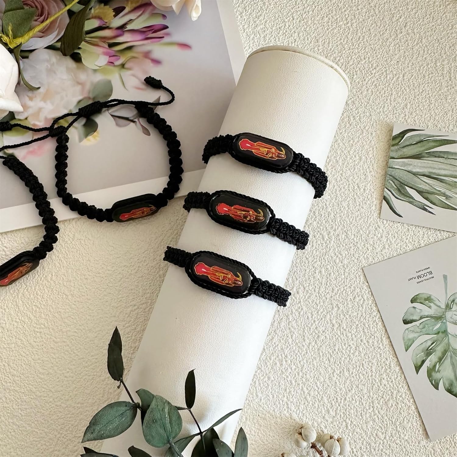 12 PCS Black Santa Muerte Bracelets, Handmade Red Thread Holy Death's Bracelet,Rosario de la santa muerte Prayer Gift For Men and Women - Image 5