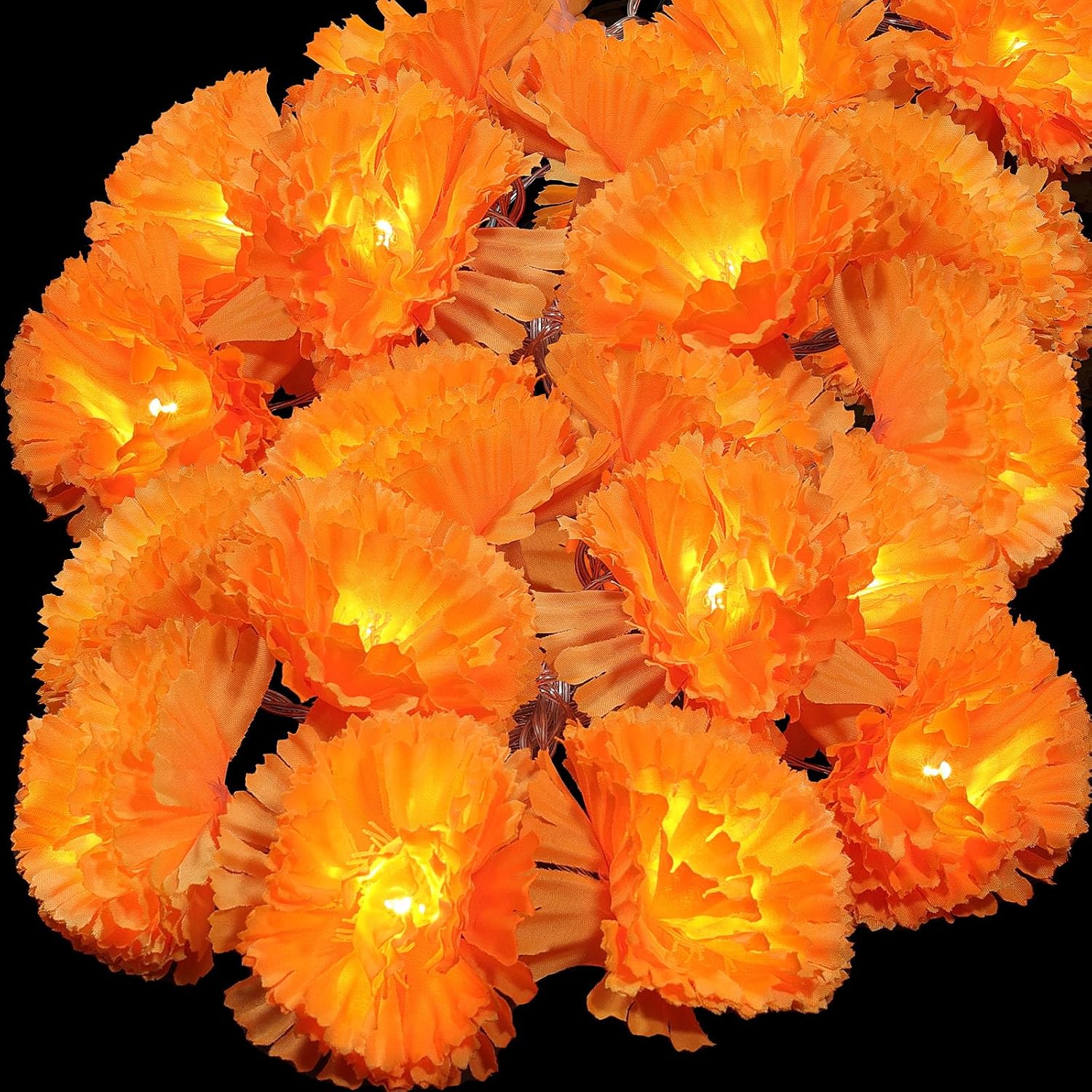 3 Pack Lighted Marigold Garland 10 LED Artificial Marigold Flowers String Lights Dia de Los Muertos Day of The Dead Decorations for Halloween Diwali Indian Party (3, 5 Ft 10 LED) - Image 7