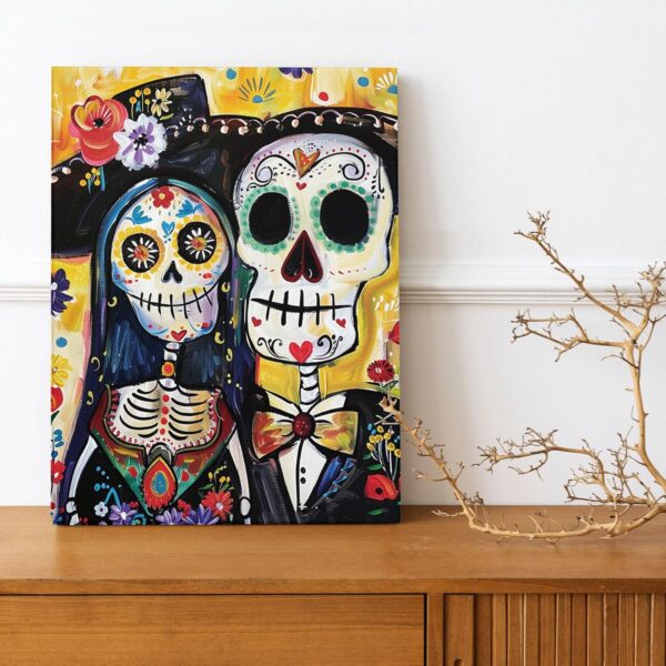 Sugar Skull Wall Art, Colorful Day of the Dead Canvas Prints, Art Home Decor for Living Room, Bedroom, Halloween, Unframed 8x12 Inch - Image 4