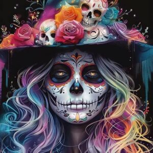 IPISSOI Sugar Skull Women Rose Diamond Painting Kits for Adults Halloween Diamond Painting Art Kit for Adult DIY Full Drill Diamond Art Painting for Home Wall Decor Gifts 12x16 Inch