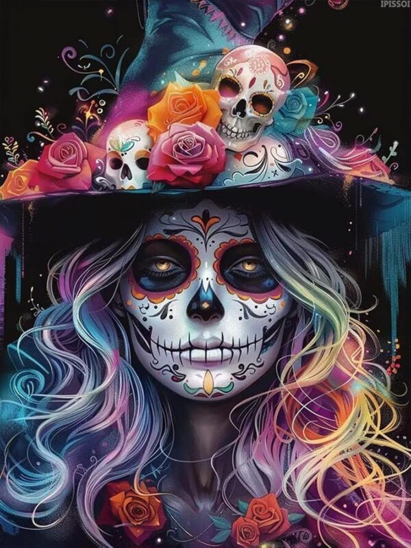IPISSOI Sugar Skull Women Rose Diamond Painting Kits for Adults Halloween Diamond Painting Art Kit for Adult DIY Full Drill Diamond Art Painting for Home Wall Decor Gifts 12x16 Inch