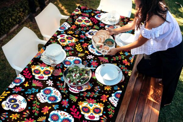 Dia DE Los Muertos Tablecloth Day of The Dead Sugar Skull Decor Mexican Fiesta Halloween Themed Party Decoration Kitchen Dining Room Table Cloth (60" x 104") - Image 2
