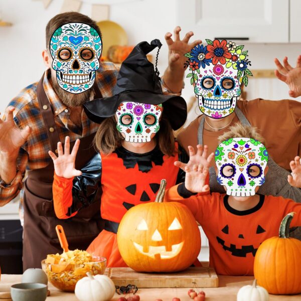 Day of the Dead Felt Masks for Adults, 9 Pack Dia de Los Muertos Skull Masks Floral Sugar Skull Masks, Adjustable Halloween Masks Dia De Los Muertos Decorations for Halloween Cosplay - Image 5