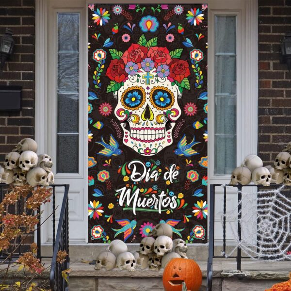 3 Pieces Day of the Dead Porch Sign, Mexican Dia De Los Muertos Party Door Decorations, Day of the Dead Sugar Skull Door Banner for Halloween Home Bathtub Birthday Fiesta Party, 11.8 x 70.9 Inches - Image 4