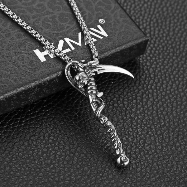 HZMAN Death Scythe Necklace for Men Stainless Steel Gothic Grim Reaper Saint Death Scythe Skull Pendant Necklace Jewelry Gift - Image 4