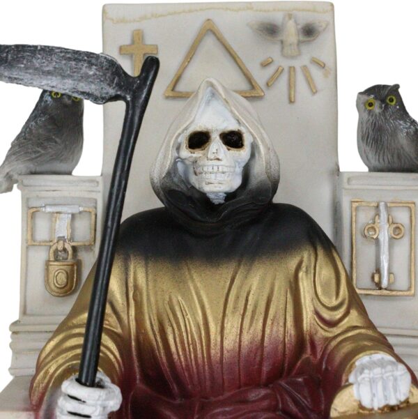 Ebros Gift 7 Colors Rainbow Robe Santa Muerte Holy Sacred Death Bone Mother Seated On Throne with Scythe Statue Patron of Protection & Blessings Seven Powers Figurine Day of The Dead Decor - Image 3