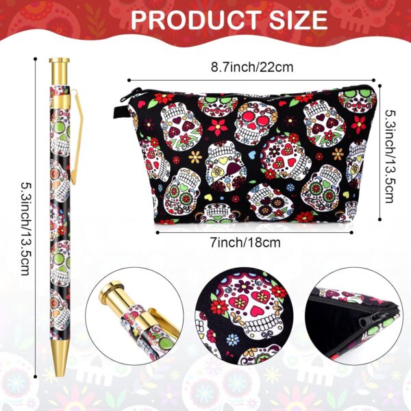 TaoBary 12 Pcs Sugar Skull Pens with Pencil Case Ballpoint Pens Retractable Click Ball Sugar Skull Gifts Pouch with Zipper Cinco De Mayo School Student Office Supplies Gift for Christmas Halloween - Image 2