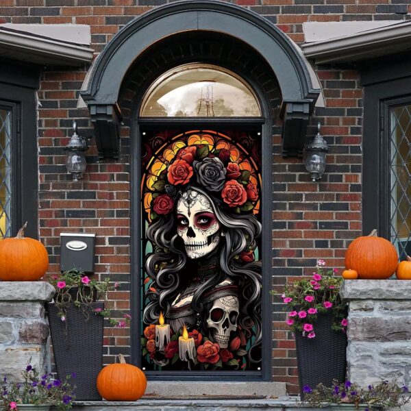 Day of The Dead Door Cover Dia De Los Muertos Backdrop Sugar Skull Rose Altar Mexican Fiesta Party Decorations and Supplies for Home - Image 4