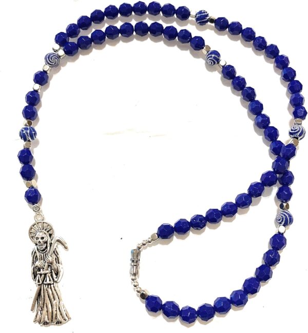 Birsppy Chavarrieta Acrylic Blue Santa Muerte necklace rosary style. - Image 4