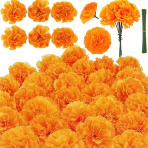 Veramz 50Pcs Marigold Flowers Dia De Los Muertos Decorations Silk Marigold Flowers Heads Bulk Fake Artificial Flowers for Day of The Dead Decorations DIY Marigold Garland Making Wreath Decor