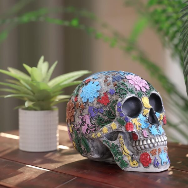READAEER Life Size Skull Resin Colorful Floral Human Skull Model Adult Head Bone Model Day of The Dead Décor - Image 5