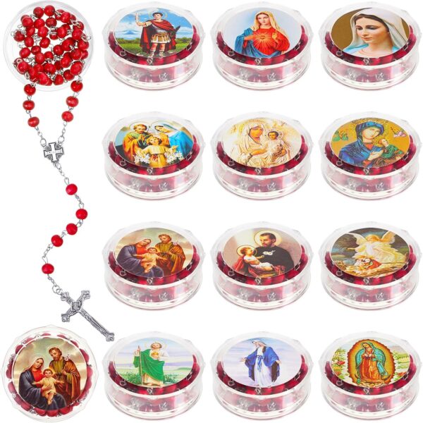 24 Pcs Rose Scented Catholic Rosaries Necklaces Wooden Beads Rosary Necklace Religious Rosary Jesus Cross Catholic Gifts Holy Rosaries in Bulk with Gift Boxes for Prayer Men Women