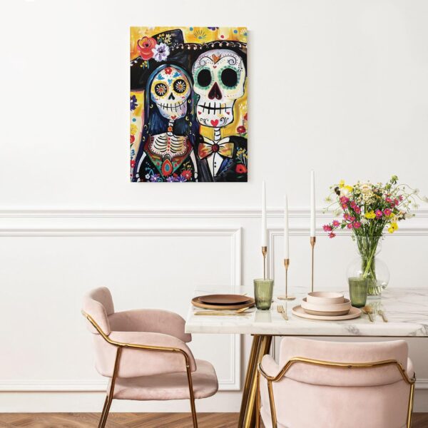 Sugar Skull Wall Art, Colorful Day of the Dead Canvas Prints, Art Home Decor for Living Room, Bedroom, Halloween, Unframed 8x12 Inch - Image 5