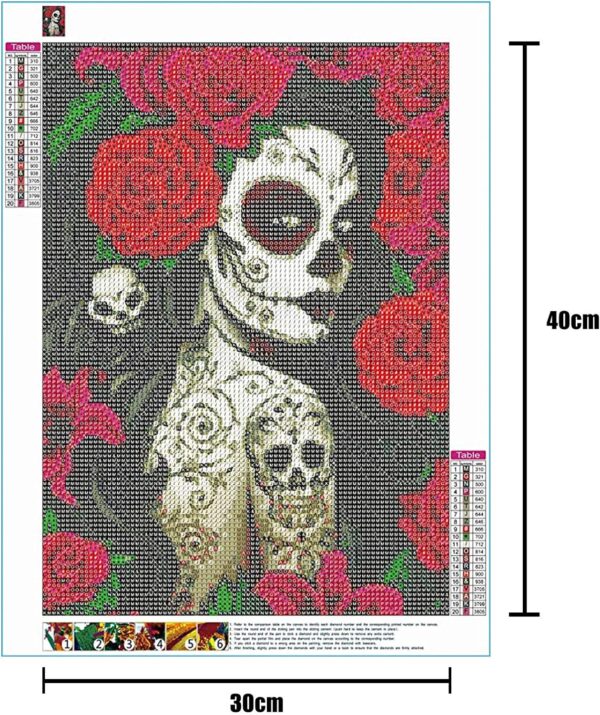 Santa Muerte Diamond Painting Sugar Skull Girl Artwork Fashion Halloween Makeup Wall Art 5D DIY Full Drill Crystal Pictures Autumn Floral Diamond Art for Adult Bedroom Home Decor(16''Wx 12''H) - Image 6