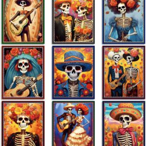Day of The Dead Poster - 9 Piece Day of the Dead Decorations Sugar Skull Wall Art Sugar Skull Art Print for Mexico Day Day of the Dead Halloween Wall Decor Living Room Decor