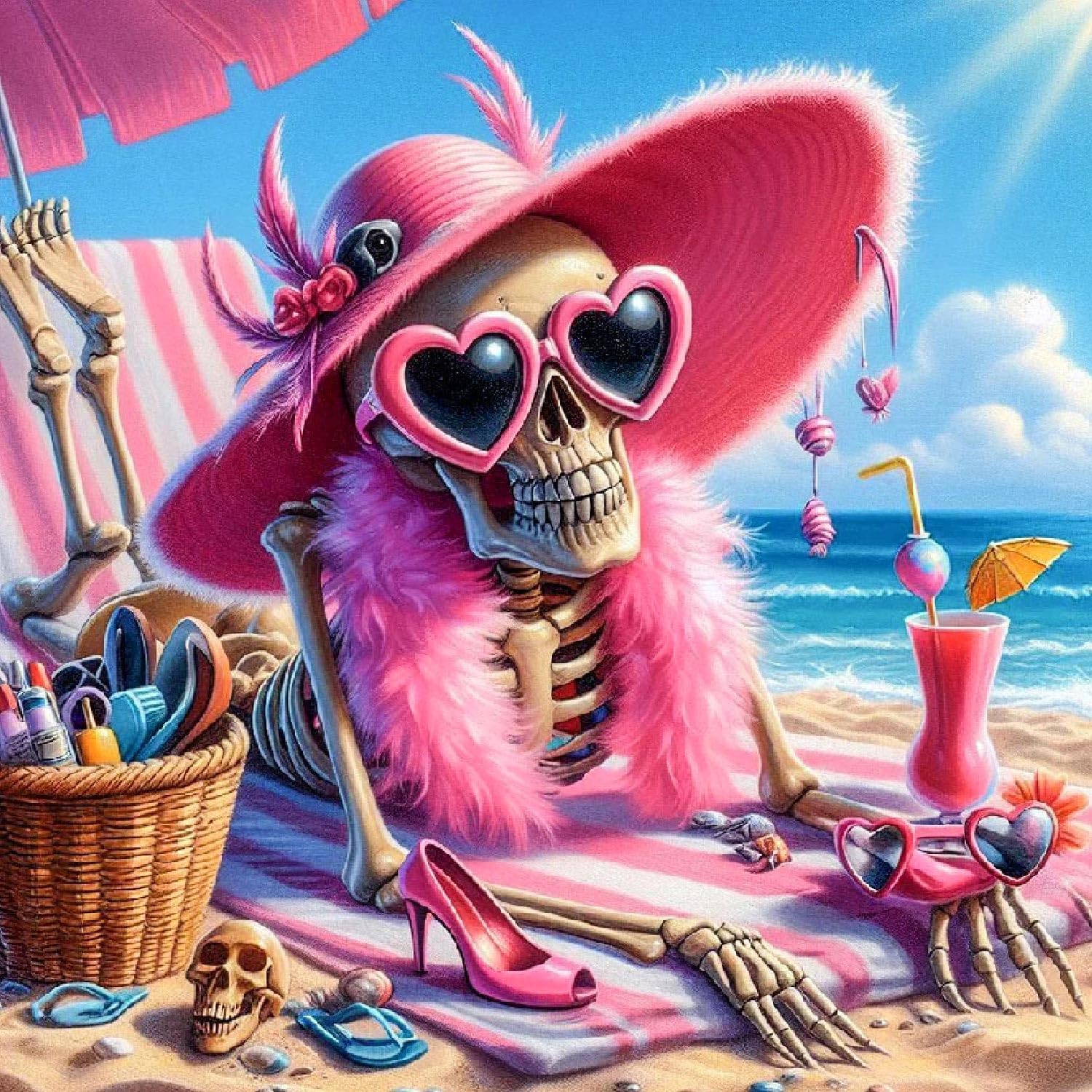 Beach Skull Diamond Art Kits for Adults - 5D Diamond Painting for Adults, Full Drill Diamond Dots Gem Painting Kit for Wall Home Decor Arts Craft 14x14 inch