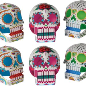 Beistle 6 Piece Three Dimensional Sugar Skull Day of The Dead Centerpieces Eye-Catching Dia De Los Muertos Party Decorations, Made in USA Since 1900, 5" x 4.5", Multicolor