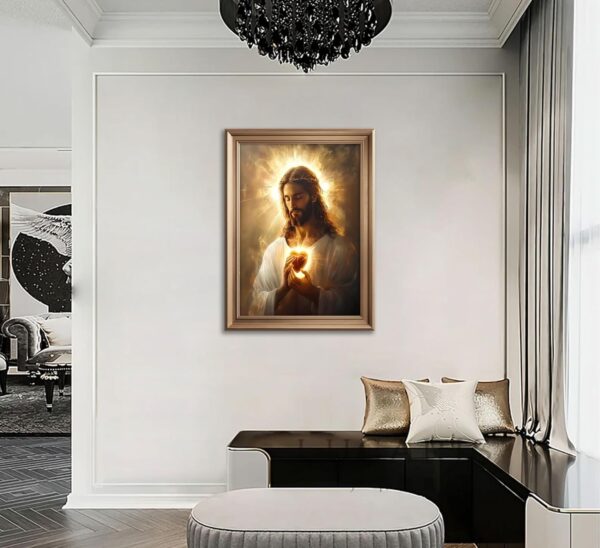 Sacred Heart of Jesus Canvas Wall Art Christ Jesus Divine Mercy Portrait Tranquility Painting Picture Wall Decor Poster Print Artwork for Living Room Bedroom Church Prayer Room Decoration Unframed - Image 4