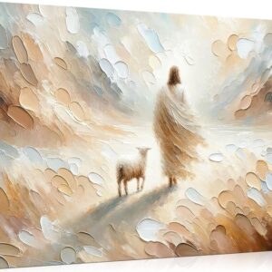 Jesus leaves the 99 sheep Canvas Wall Art Christian Jesus God Savior Wall Decor Picture Jesus and Lamb Lost Sheep Poster Print Painting for Living Room Bedroom Church Decoration Ready to Hang