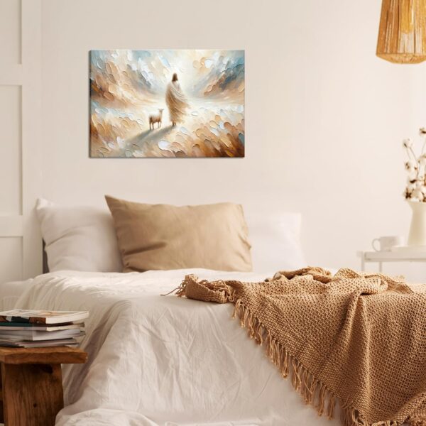 Jesus Leaves the 99 Sheep Canvas Wall Art, Christian Jesus Lamb Wall Decor Painting, The Lost Sheep Bible of Parable Posters Prints for Living & Prayer Room Church Home Decor 12x16 In Framed - Image 8