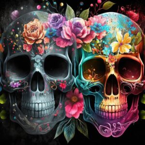 Paint by Numbers for Adults Skull Face with Colorful Sugar Skulls and Flowers Paint by Numbers for Adults Beginners, Acrylic Simple Paint by Number Canvas Decoration (16x20 in)