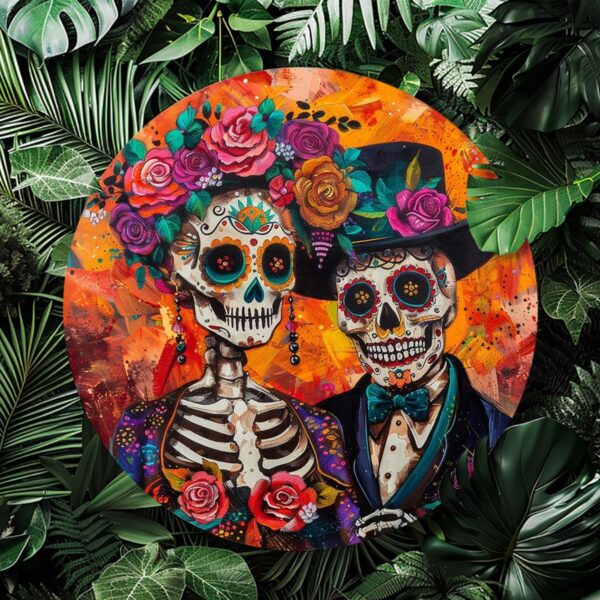 Lessons Day Of The Dead Sugar Skull Round Aluminum Sign Vintage Metal Tin Signs Yard Decor Sign For Home Living Room Autumn Wall Decor For Halloween Christmas 8x8 Inch - Image 7