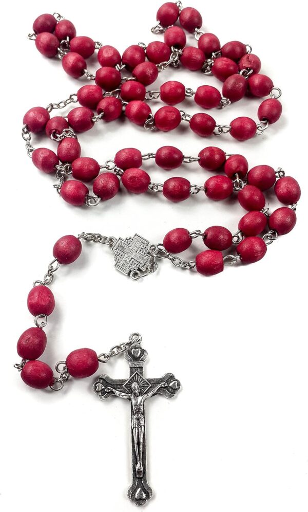 Nazareth Store Rose smell Rosary Petal Red Rare Carved Beads & Silver Plated cross (Holy Land) - Image 2