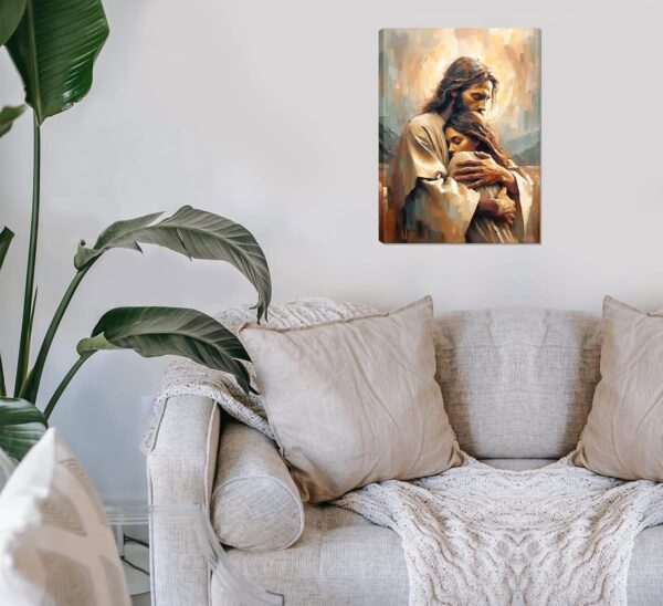 Jesus Embracing Woman Wall Art Safe Haven Poster Jesus Canvas Prints Christian Spiritual Painting Bible Art Pictures Jesus and Girl Wall Decor for Bedroom Living Room Dining Room Church Framed - Image 7
