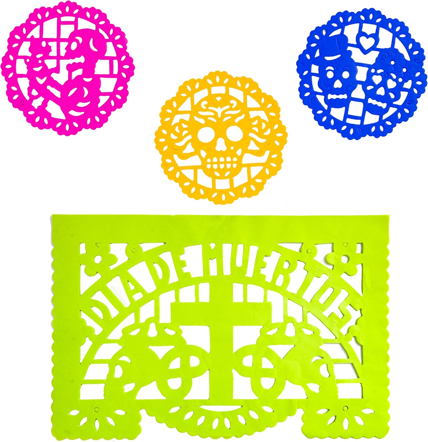 Dia de Muertos / Day of the Dead, 30 Frontales and 10 Small Round Placemats, Altar de Ofrendas Decoration, Tissue Mexican Papel Picado. - Image 6