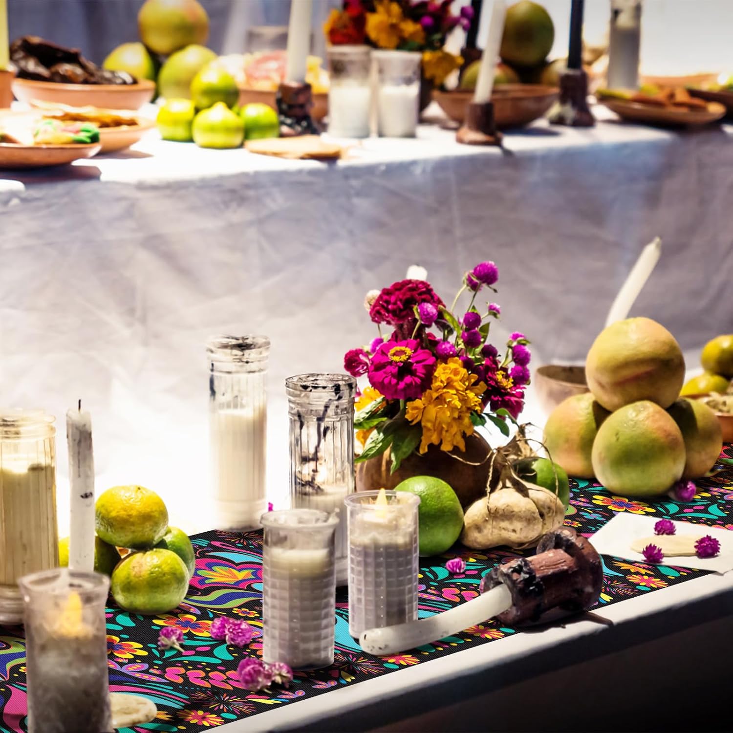 14 x 72 Inch Day of The Dead Table Runner, Mexican Cinco De Mayo Dinner Tablecloth for Dia De Los Muertos Holiday Party, Day of The Dead Home Kitchen Dining Indoor Outdoor Decorations - Image 6