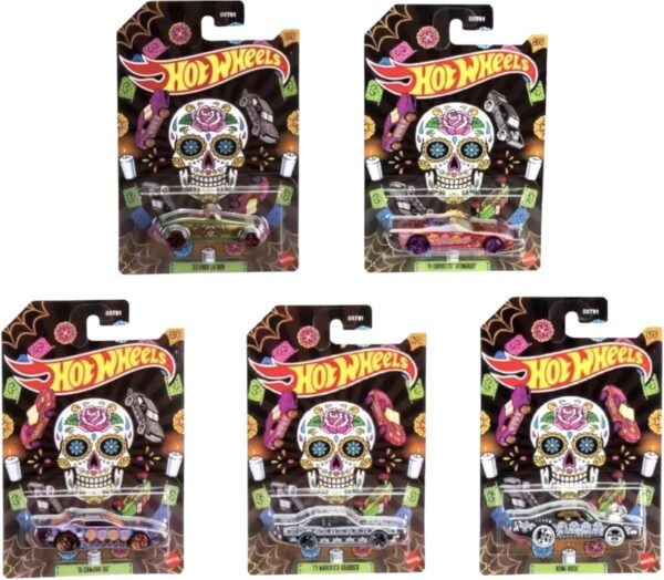 Hot Wheels 2023 Dia De Los Muertos Halloween Complete Set of 5 Diecast Vehicles from DXT91-956F Release
