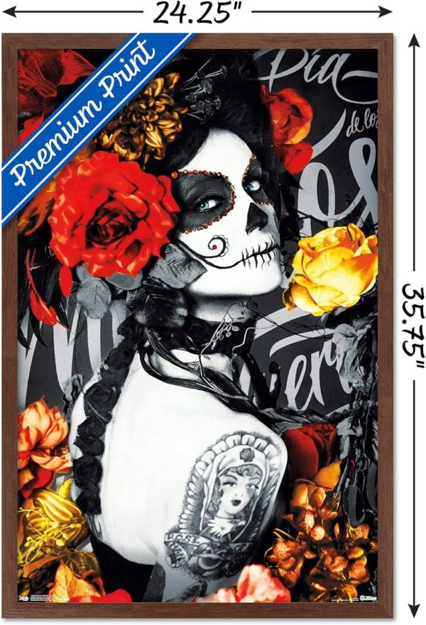 Trends International Día De Los Muertos - Tattoo Wall Poster, 22.375" x 34", Mahogany Framed Version - Image 3