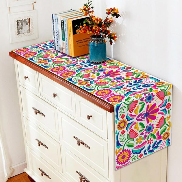 Vohado Mexican Floral Table Runner Cinco De Mayo Decoration Dia De Los Muertos Let's Fiesta Party Supply Home Kitchen Altar Decor (13" x 72", Pattern-B) - Image 5
