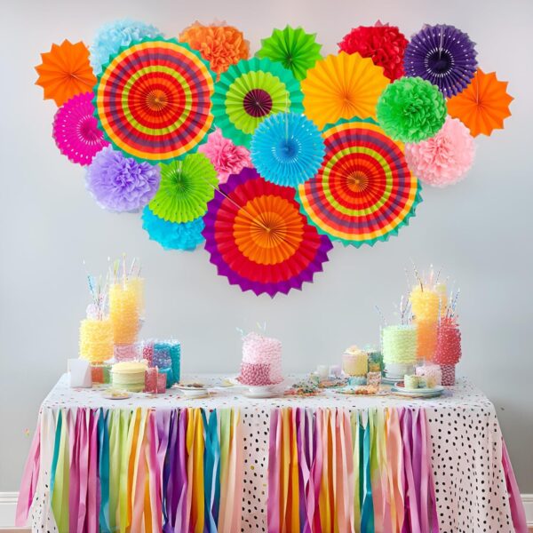 35PCS Fiesta Paper Fan Party Decorations Set - Cinco De Mayo Pom Poms,Pennant,Garland String,Banner,Hanging Swirls Decor Supplies（Multicolored) - Image 9