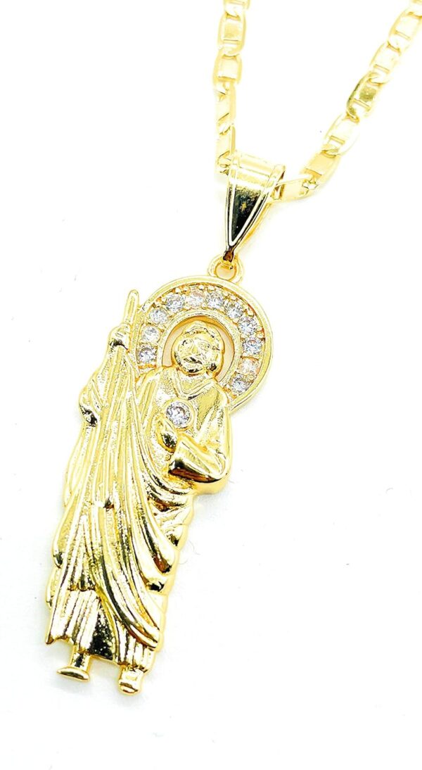 14K Gold Plated Saint Judas Necklace Mariner Link 22" LONG-38x17mm / 14k Baño de oro San Judas Cadena 22" Largo - RAYSET21-G - Image 2