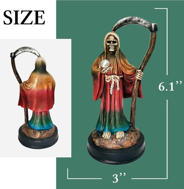 Santa Muerte Statue 5 inch, Grim Reaper Statue in Rainbow Robe, Reaper Figurine of Holy Death - Image 2