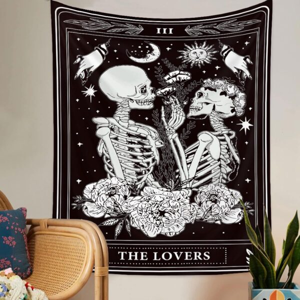 Naykow Skull Tapestries Black and White Skeleton Gothic Grunge Dark Witchy Wall Hanging Decor Tapestry for Bedroom Aesthetic Alt Room (60x80 inches vertical) - Image 4
