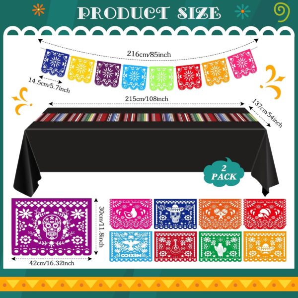 Newwiee 82 Pcs Day of the Dead Altar Decoration Kit Dia De Muertos Disposable Tablecloth Flameless LED Candle Paper Marigold Flower Fan Butterfly Mexican Papel Picado Banner Supplies (Multicolor) - Image 2