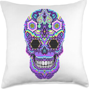 Dia de los Muertos Sugar Skull Huichol Mexican Art Design Throw Pillow